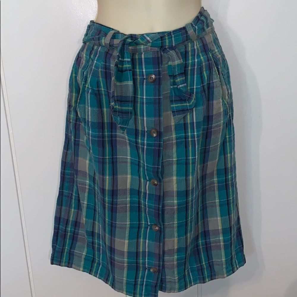 Vtg 80s blue/green plaid madras cloth skirt - Picture 3 of 8